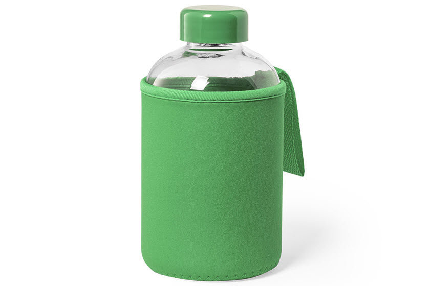 600 ml glazen waterflessen met bedrukt hoesje