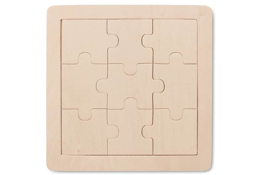 met logo houten puzzels